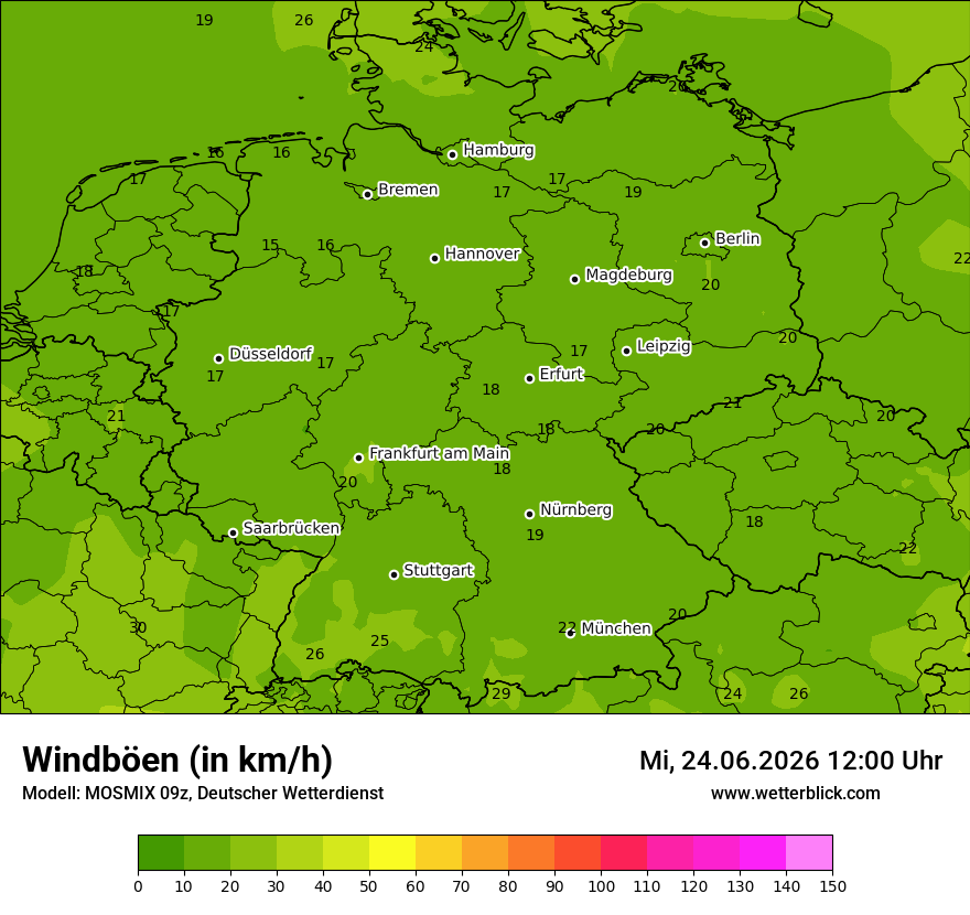 Modellkarte MOSMIX – vmax – deutschland