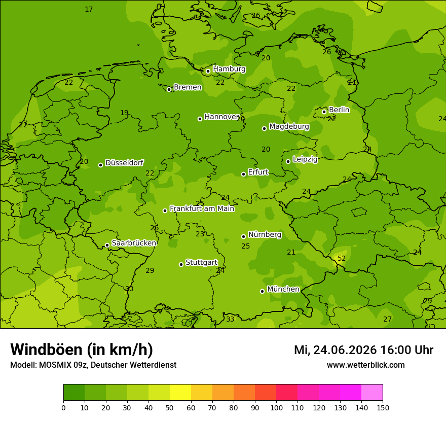Modellkarte MOSMIX – vmax – deutschland
