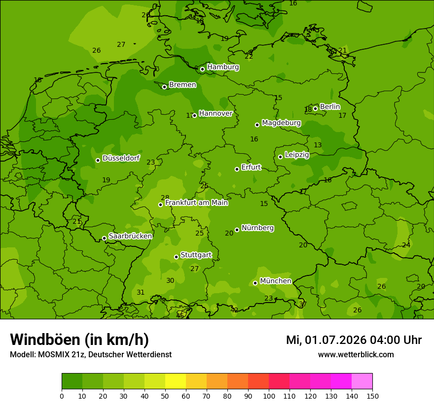 Modellkarte MOSMIX – vmax – deutschland