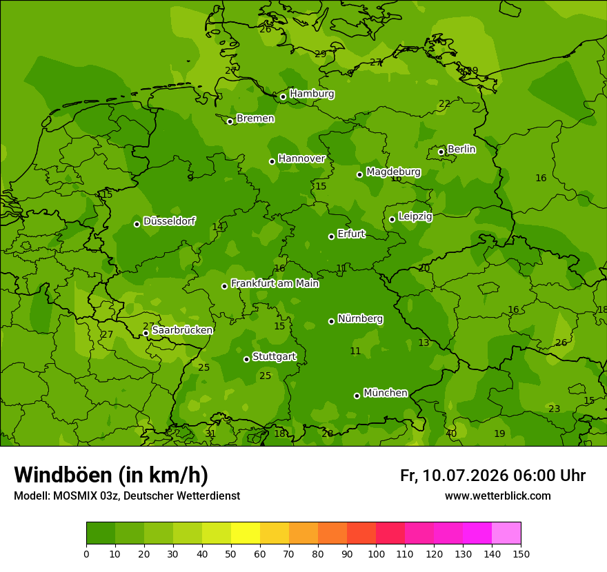 Modellkarte MOSMIX – vmax – deutschland
