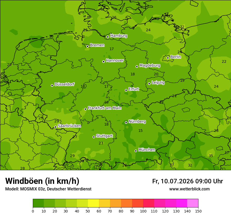 Modellkarte MOSMIX – vmax – deutschland