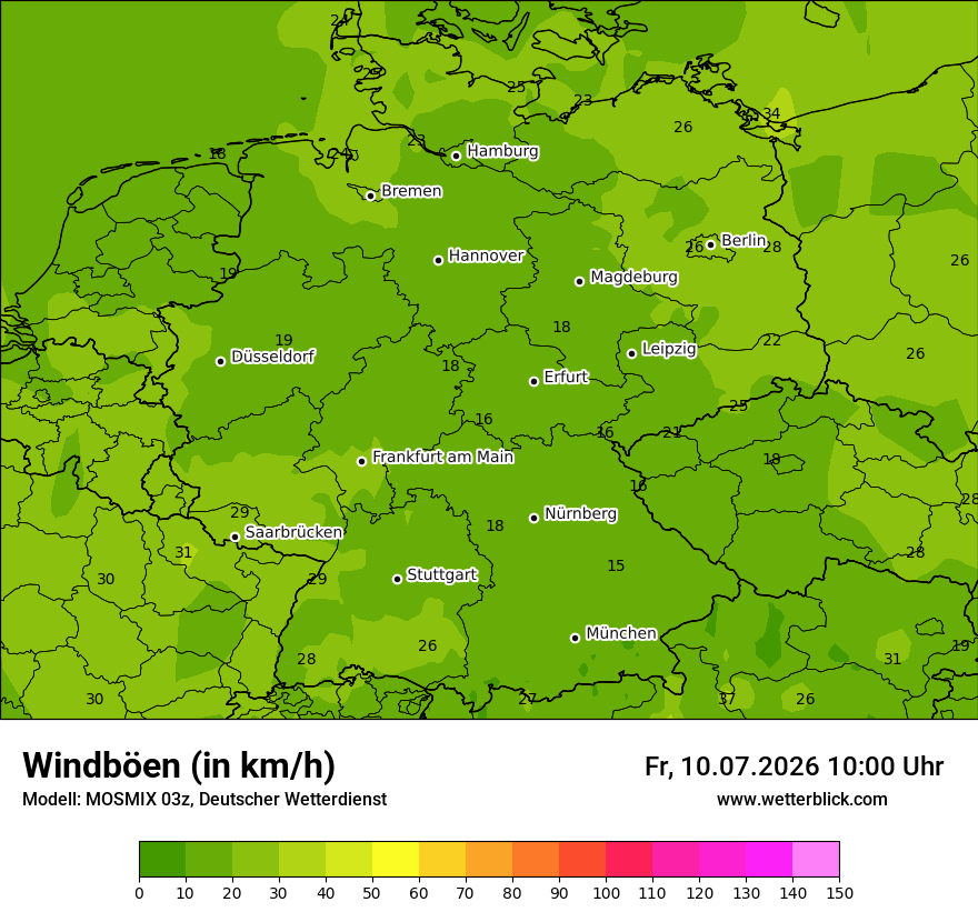 Modellkarte MOSMIX – vmax – deutschland