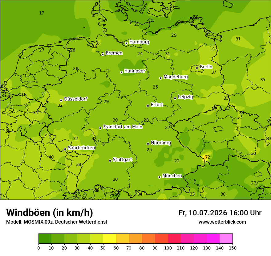 Modellkarte MOSMIX – vmax – deutschland