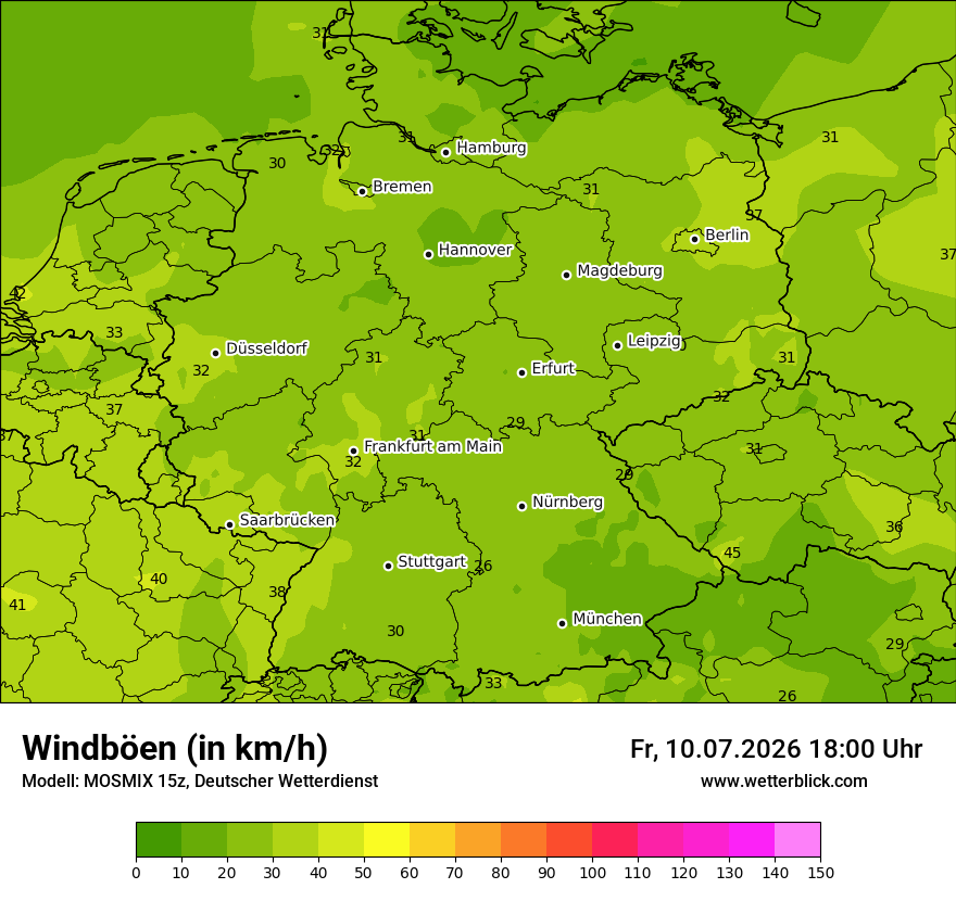 Modellkarte MOSMIX – vmax – deutschland