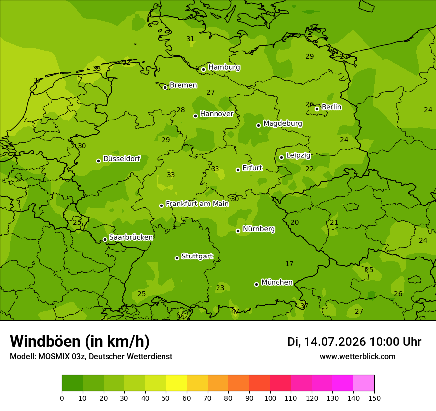 Modellkarte MOSMIX – vmax – deutschland