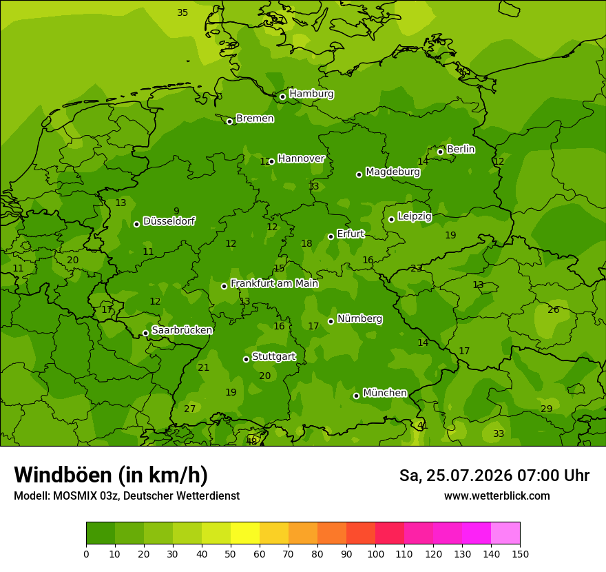 Modellkarte MOSMIX – vmax – deutschland