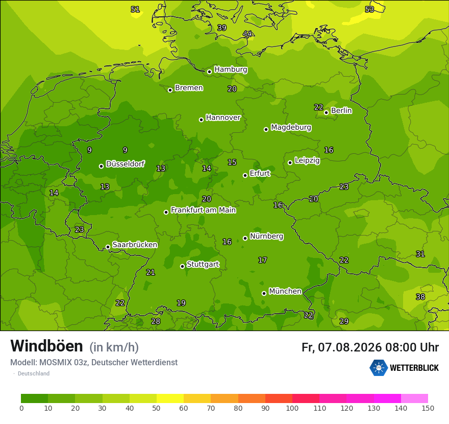 Modellkarte MOSMIX – vmax – deutschland