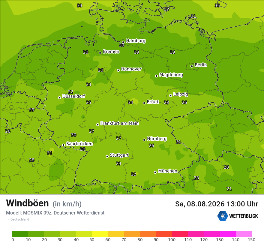 Modellkarte MOSMIX – vmax – deutschland