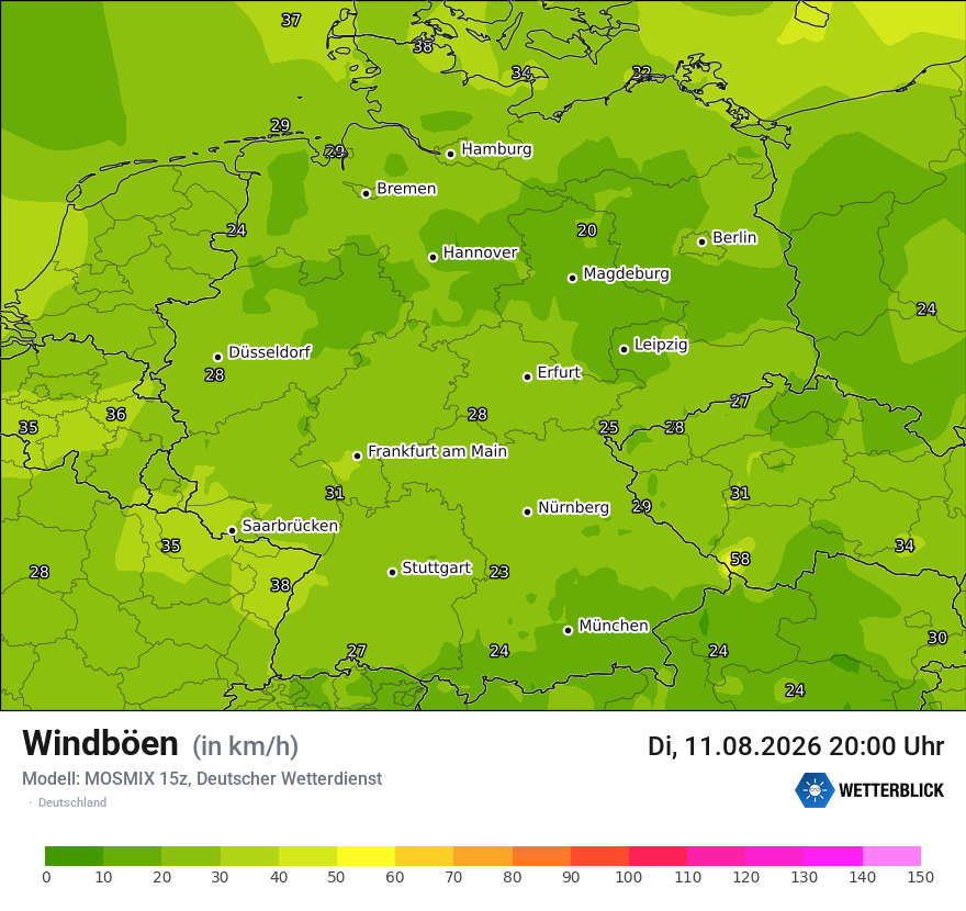 Modellkarte MOSMIX – vmax – deutschland