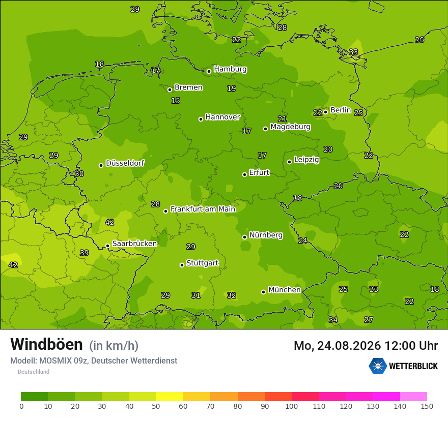 Modellkarte MOSMIX – vmax – deutschland