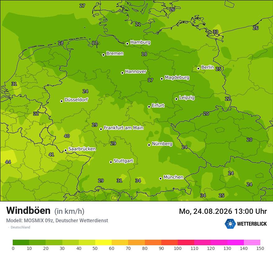 Modellkarte MOSMIX – vmax – deutschland