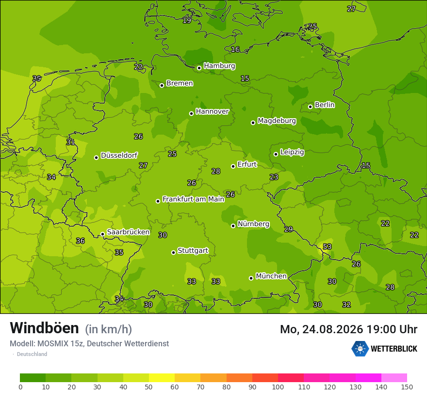 Modellkarte MOSMIX – vmax – deutschland