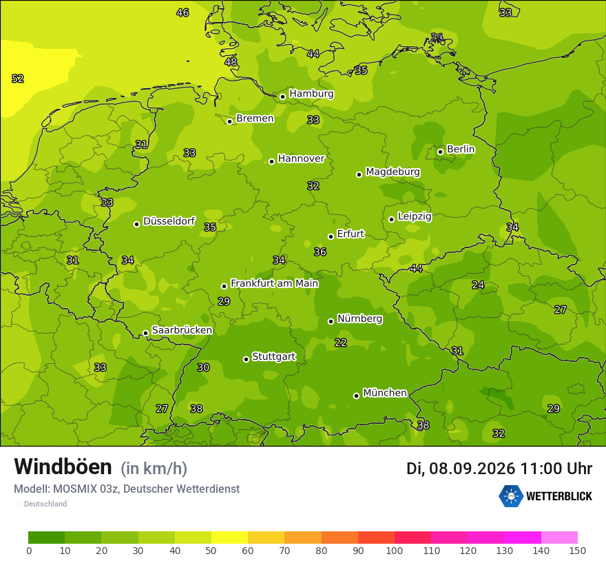 Modellkarte MOSMIX – vmax – deutschland