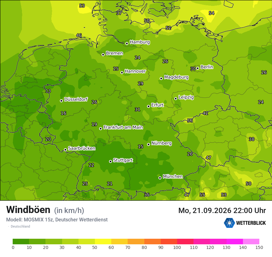 Modellkarte MOSMIX – vmax – deutschland