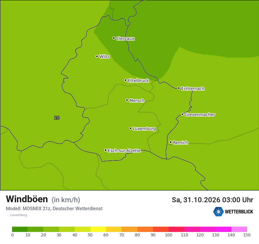Modellkarte MOSMIX – vmax – luxemburg