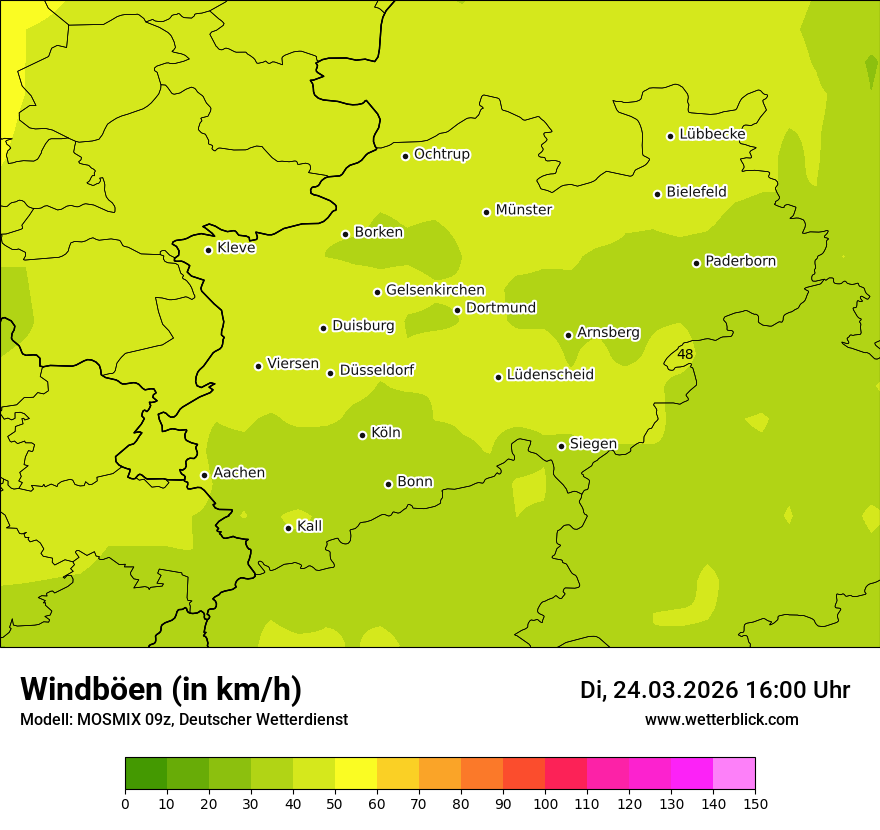 Modellkarte MOSMIX – vmax – nrw