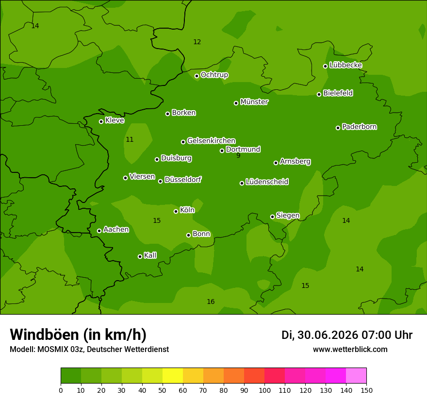 Modellkarte MOSMIX – vmax – nrw