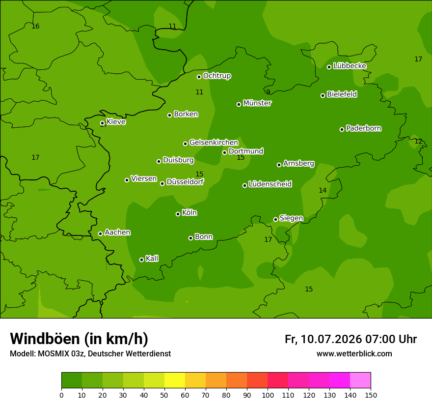 Modellkarte MOSMIX – vmax – nrw