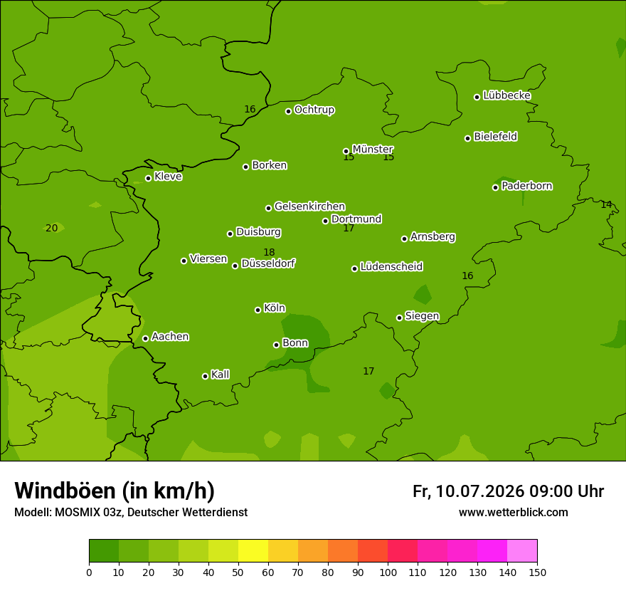 Modellkarte MOSMIX – vmax – nrw