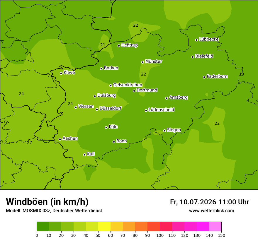 Modellkarte MOSMIX – vmax – nrw