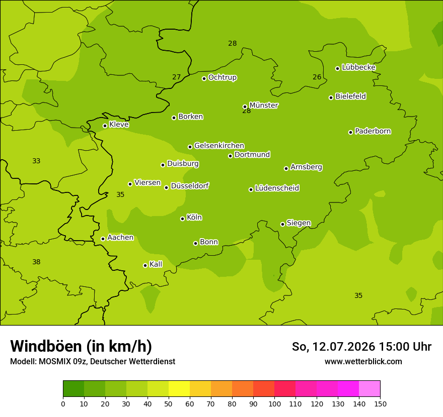 Modellkarte MOSMIX – vmax – nrw