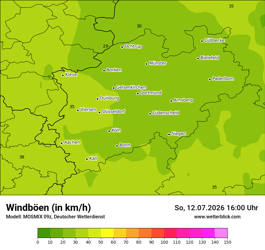 Modellkarte MOSMIX – vmax – nrw