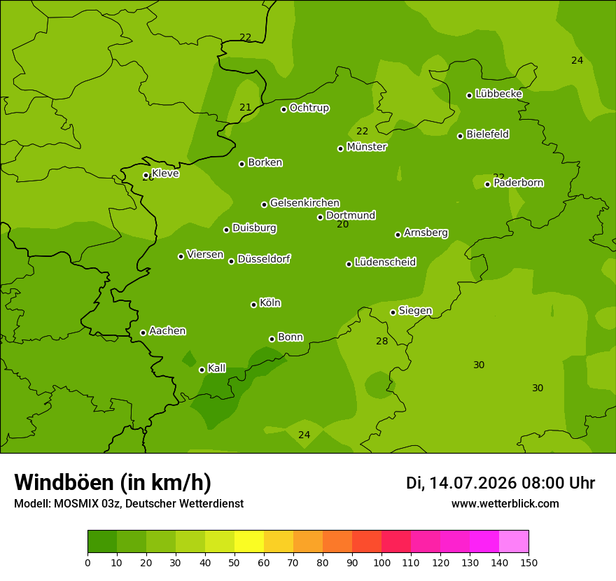 Modellkarte MOSMIX – vmax – nrw