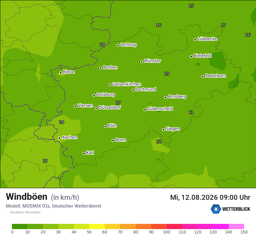 Modellkarte MOSMIX – vmax – nrw