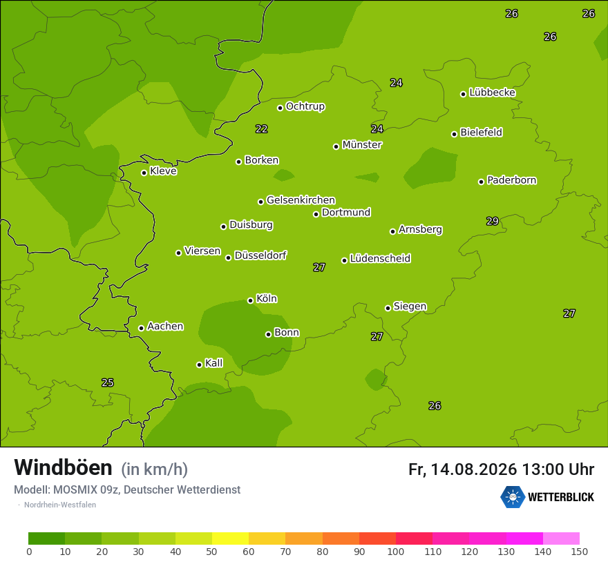 Modellkarte MOSMIX – vmax – nrw