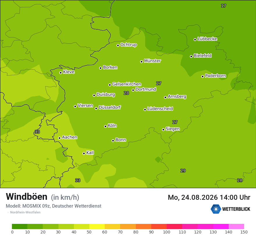 Modellkarte MOSMIX – vmax – nrw