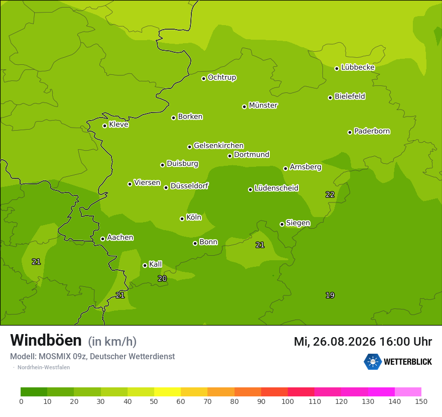 Modellkarte MOSMIX – vmax – nrw