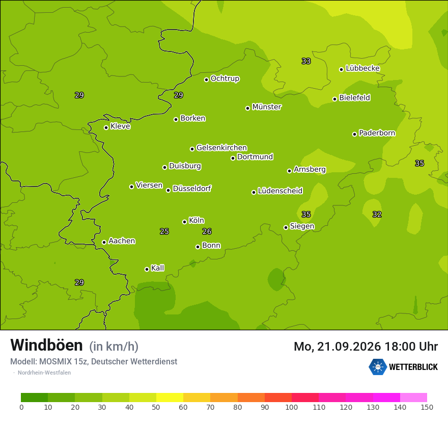 Modellkarte MOSMIX – vmax – nrw