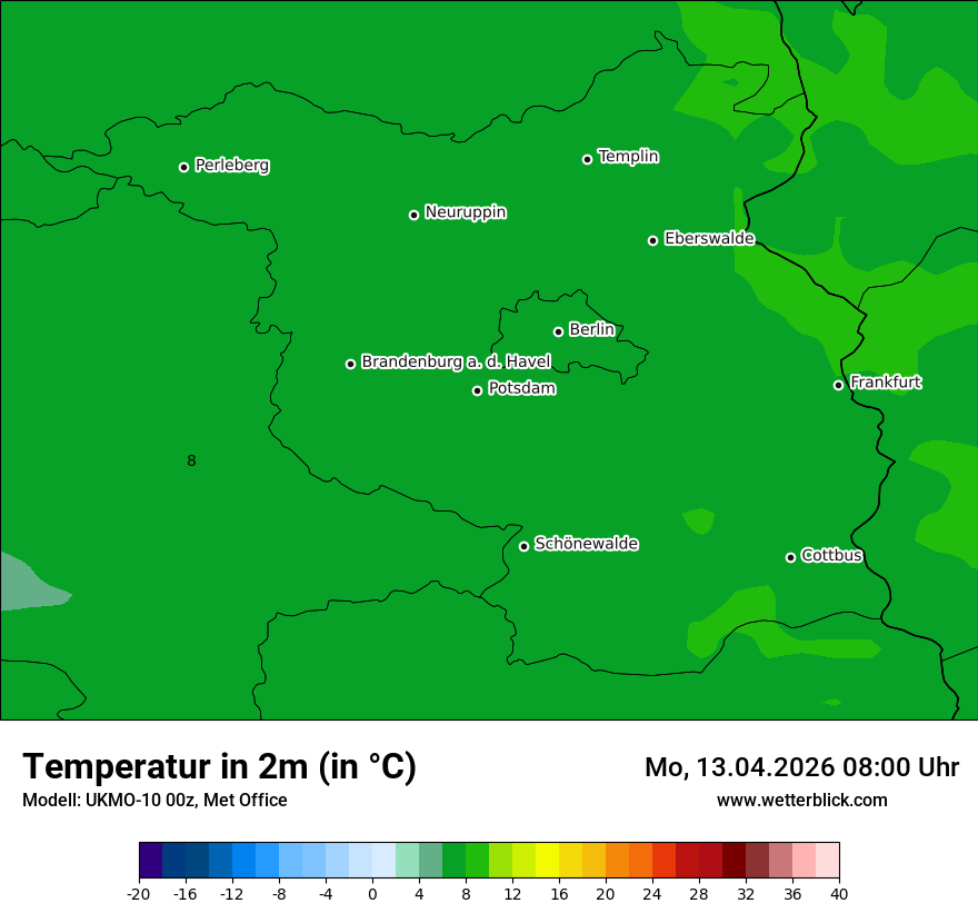 Modellkarte UKMO – t2m – bb