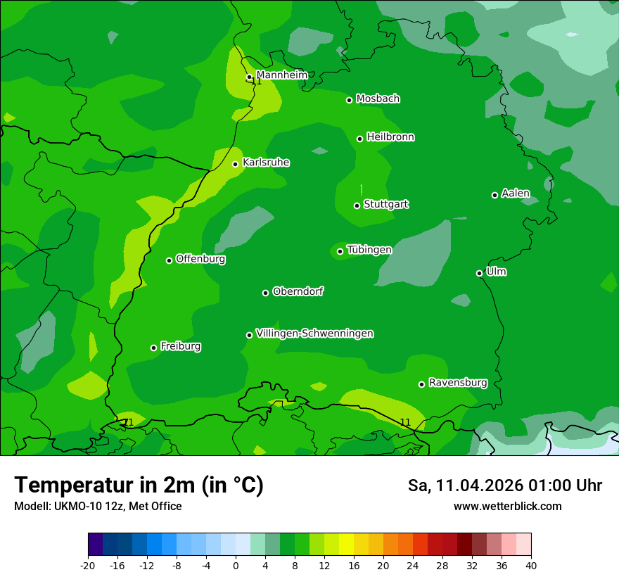 Modellkarte UKMO – t2m – bw