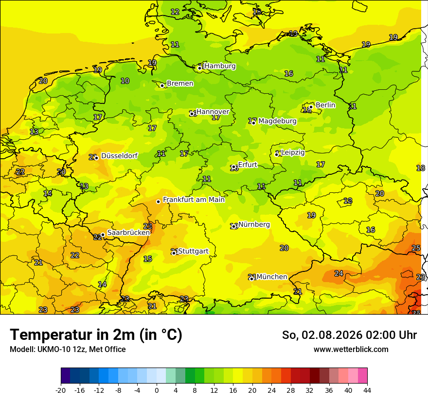 Modellkarte UKMO – t2m – deutschland
