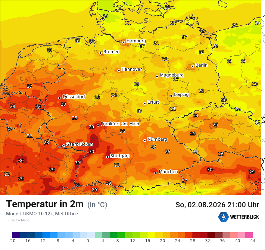 Modellkarte UKMO – t2m – deutschland