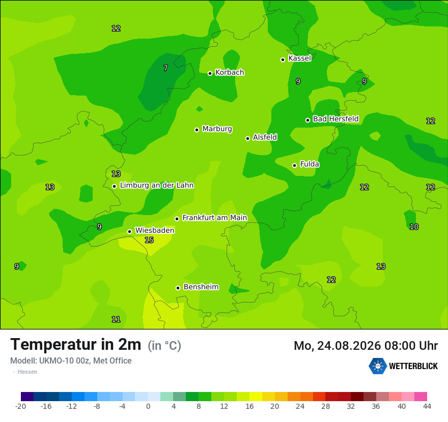 Modellkarte UKMO – t2m – he