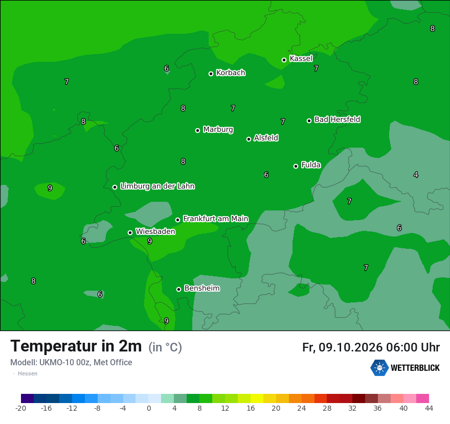 Modellkarte UKMO – t2m – he