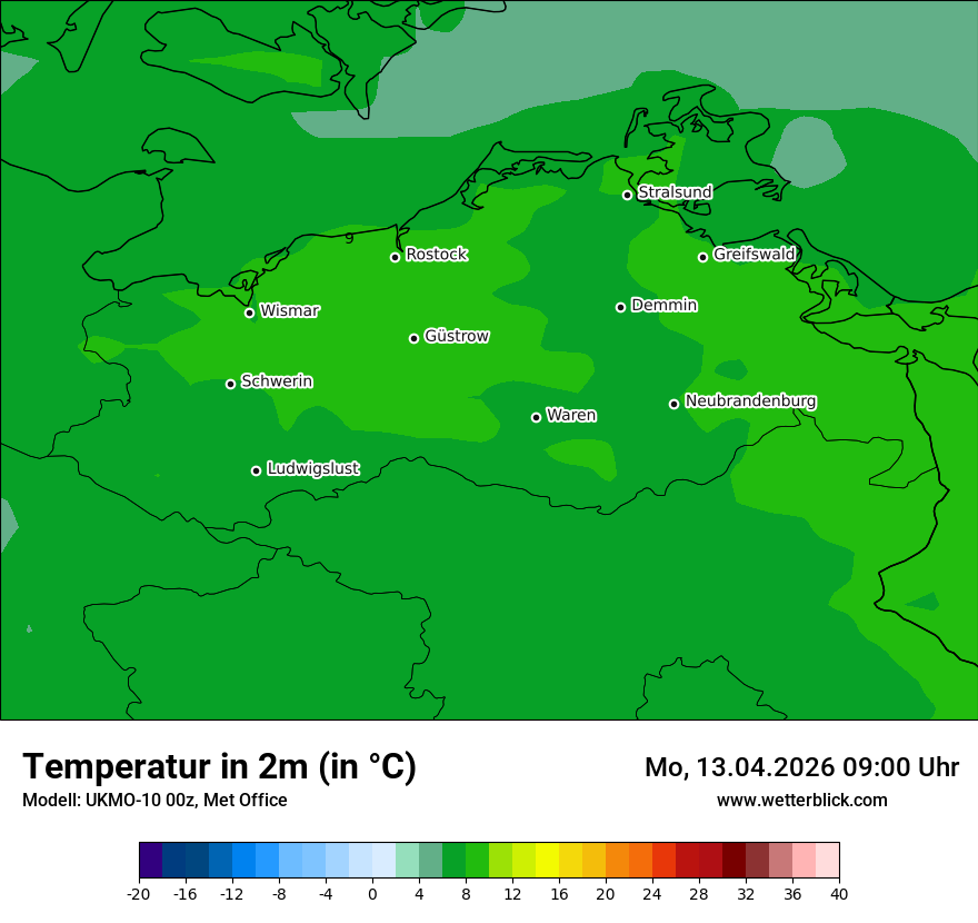 Modellkarte UKMO – t2m – mv