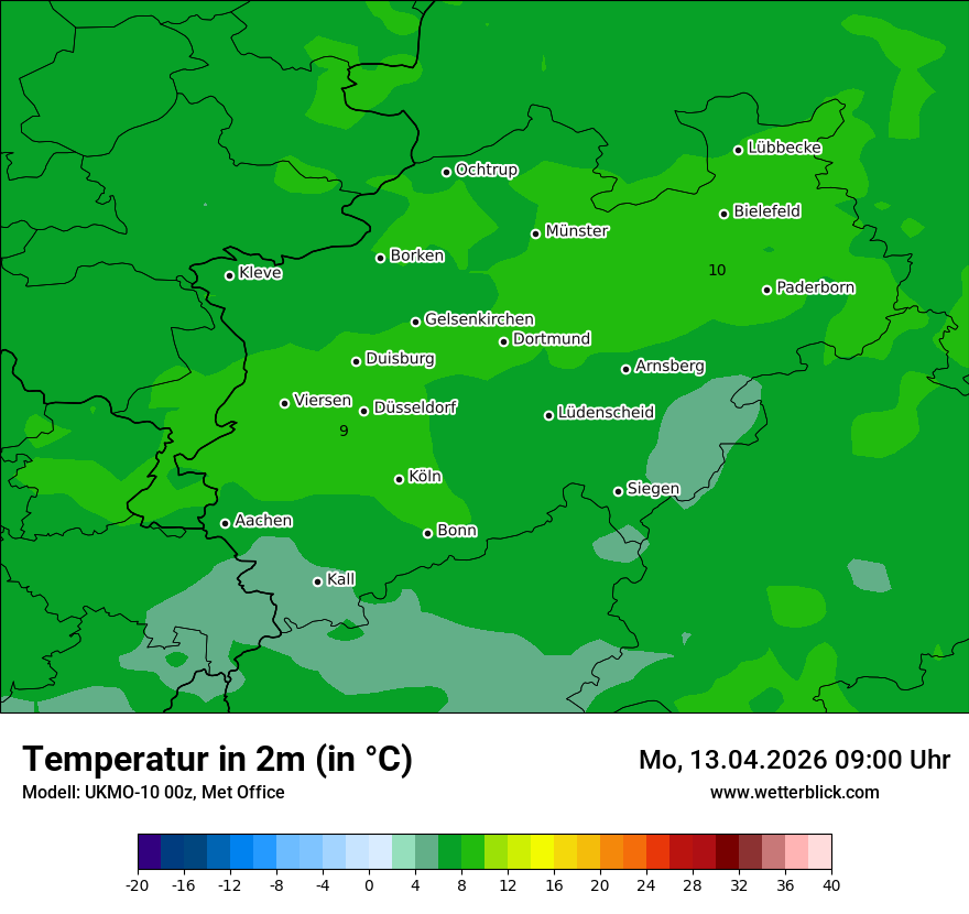 Modellkarte UKMO – t2m – nrw