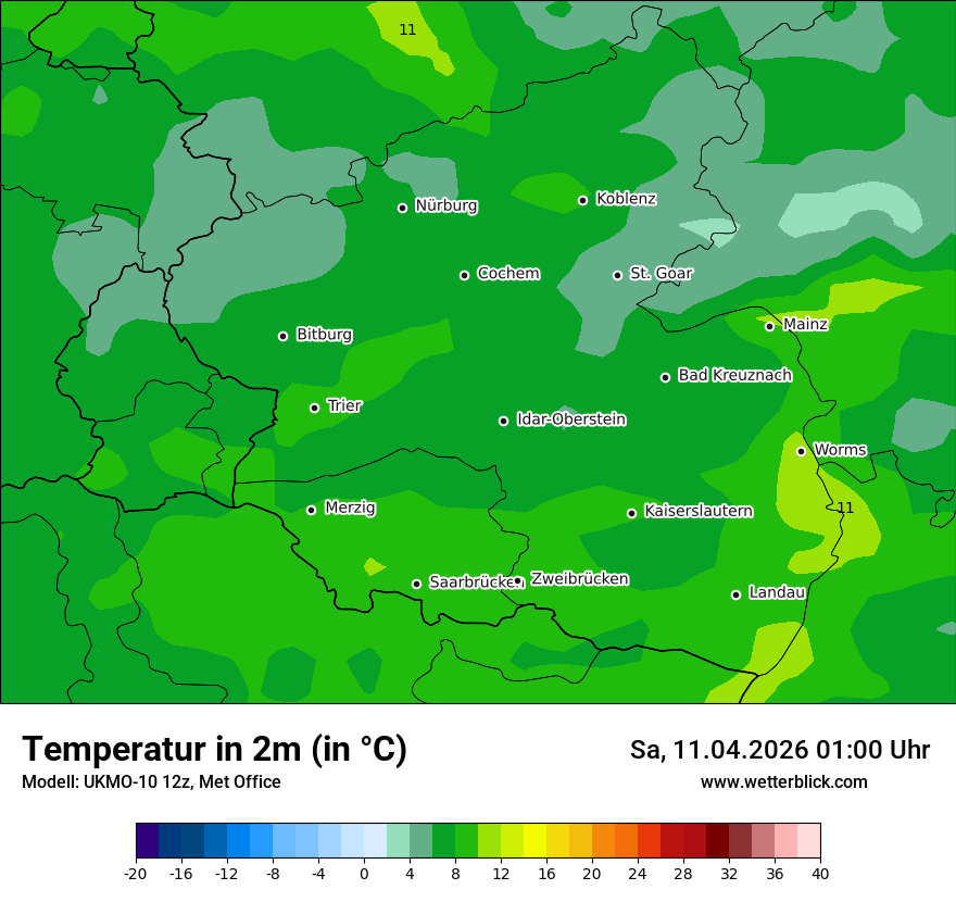 Modellkarte UKMO – t2m – rp