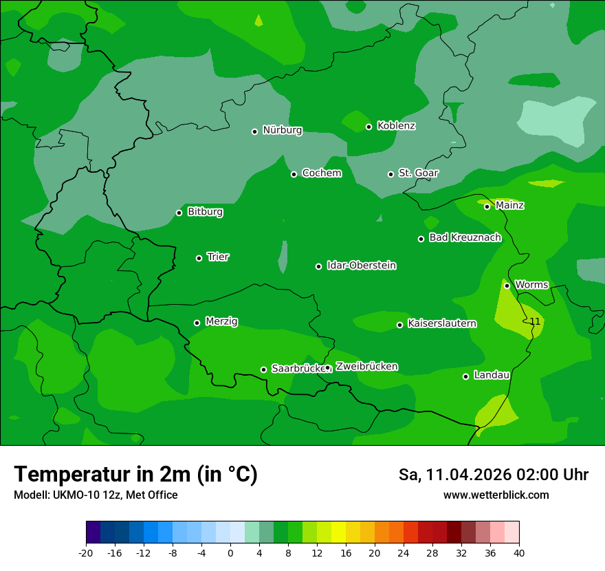 Modellkarte UKMO – t2m – rp