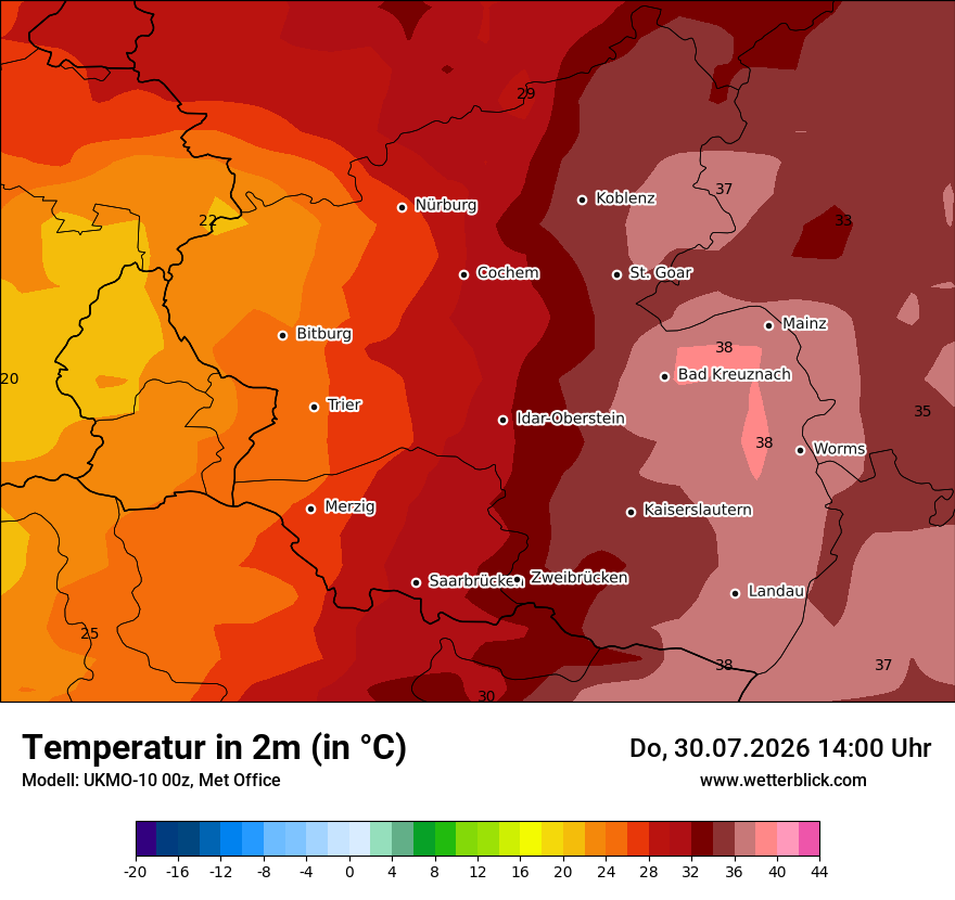 Modellkarte UKMO – t2m – rp