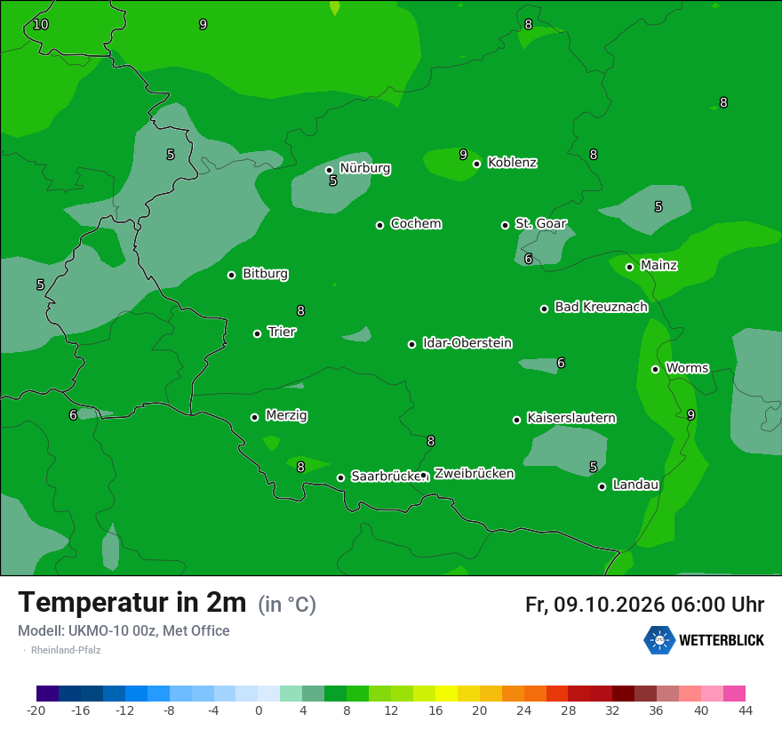 Modellkarte UKMO – t2m – rp