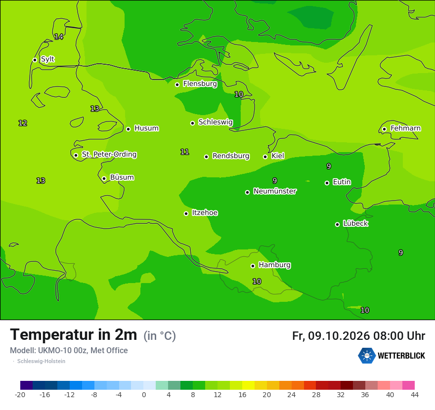 Modellkarte UKMO – t2m – sh