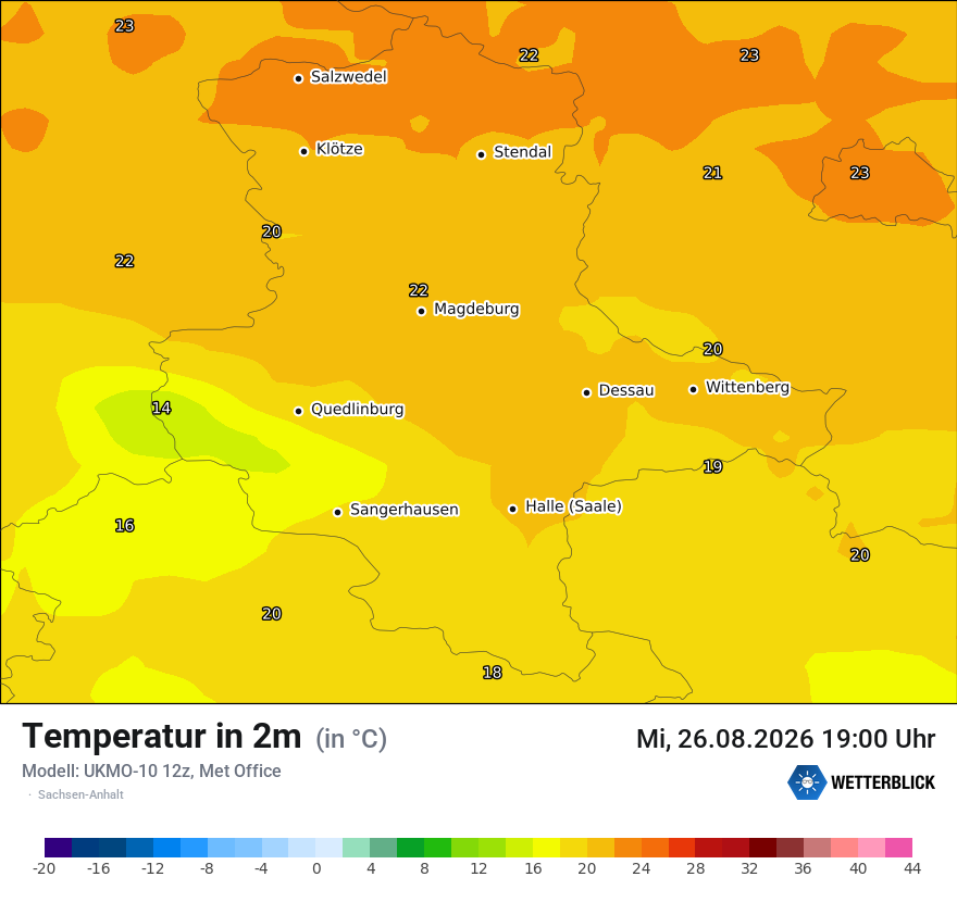 Modellkarte UKMO – t2m – st