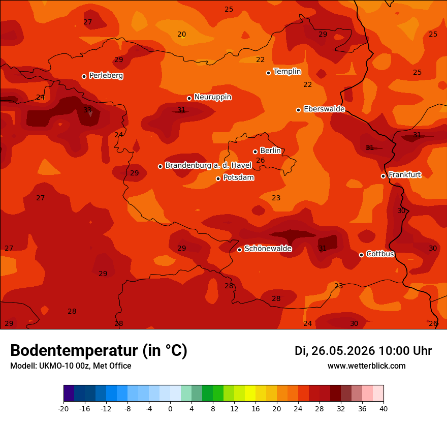 Modellkarte UKMO – t_g – bb