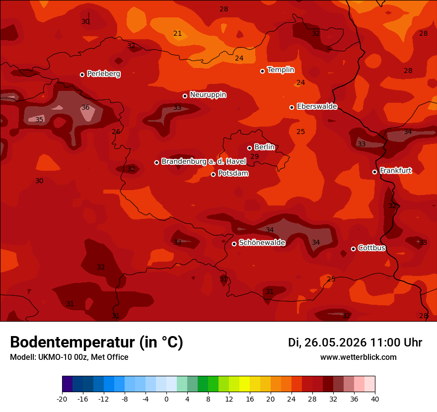 Modellkarte UKMO – t_g – bb