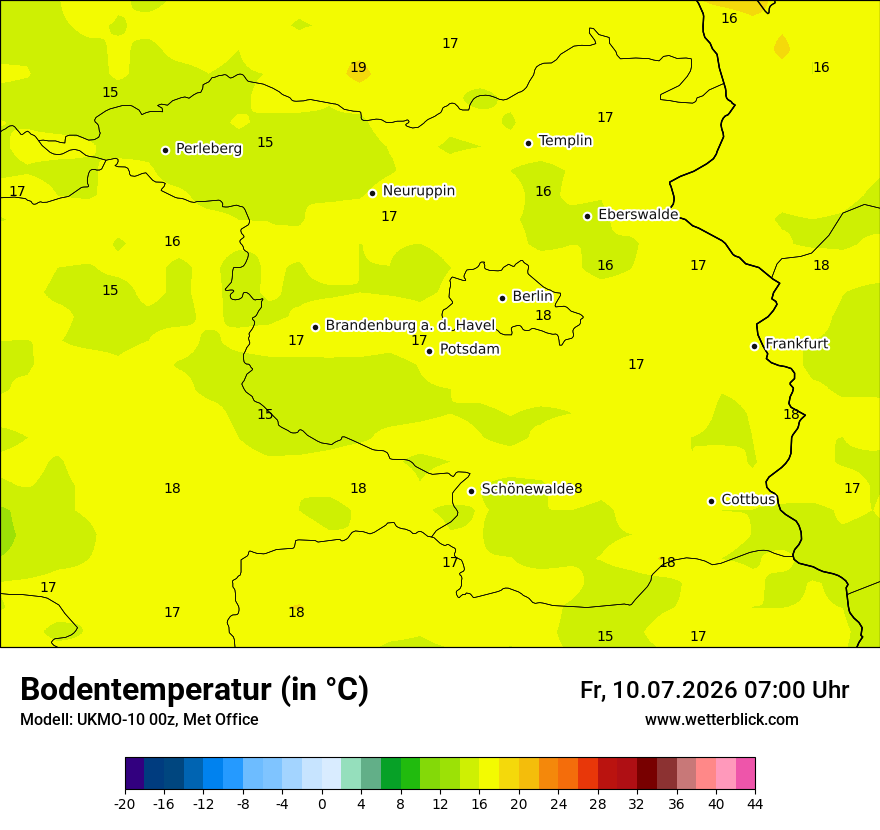 Modellkarte UKMO – t_g – bb