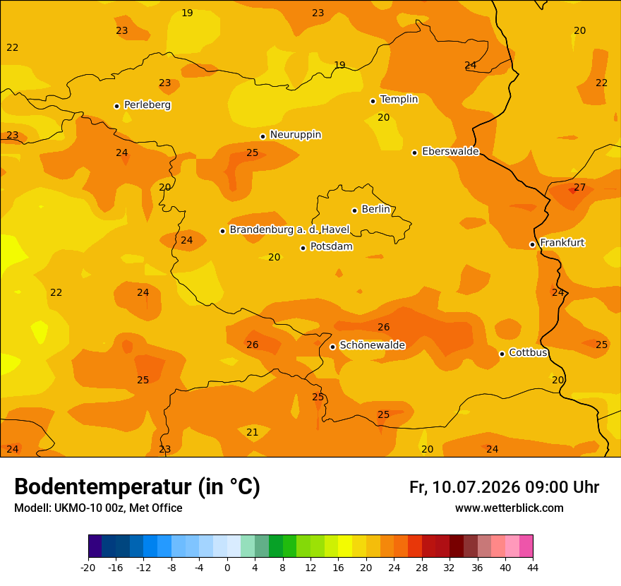 Modellkarte UKMO – t_g – bb